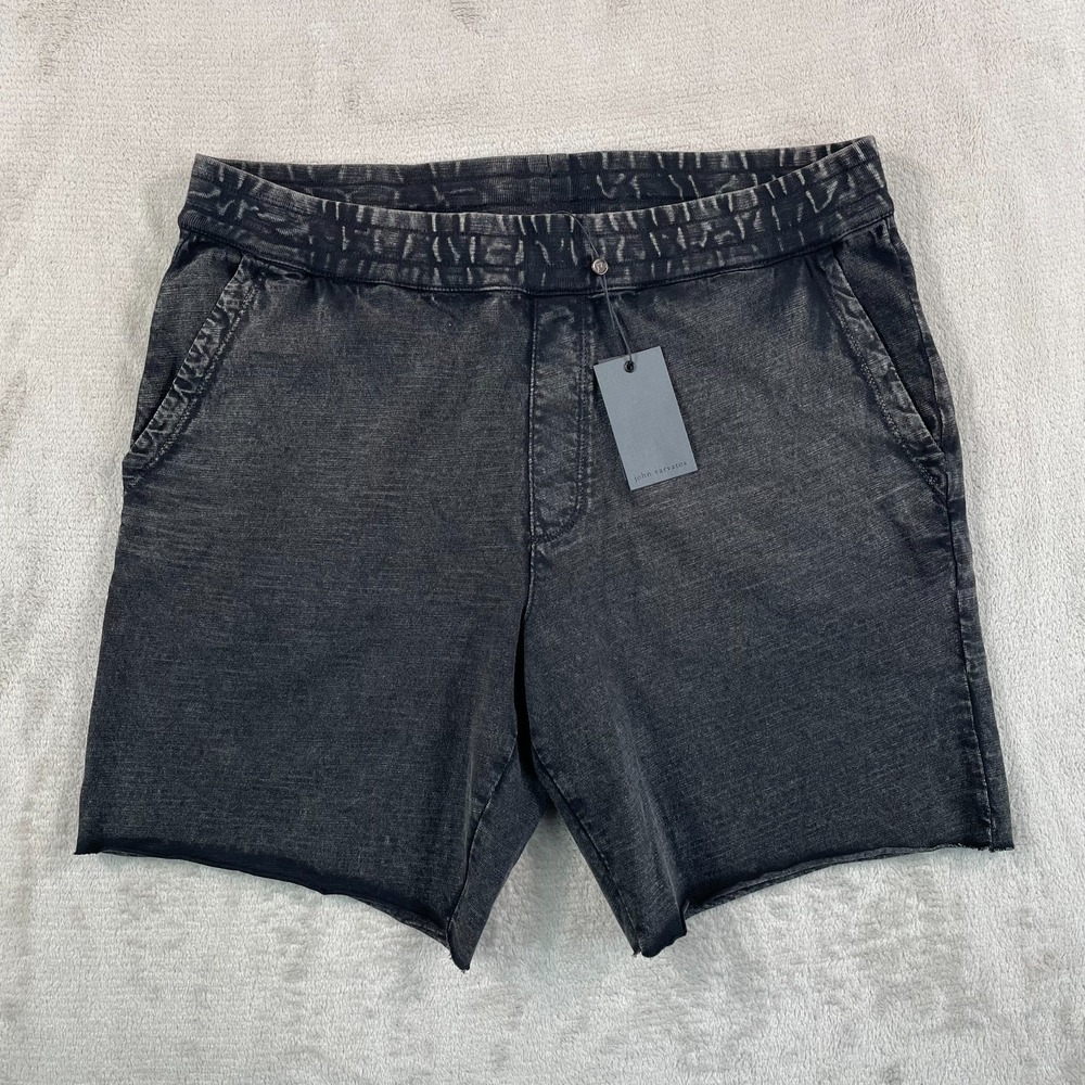 John Varvatos Lancaster Shorts Men Medium Black Slub Cotton Raw-Edge NWT $148